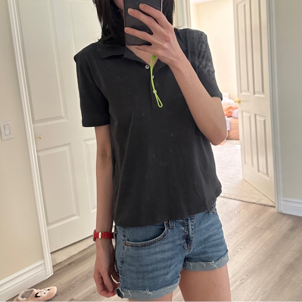 Zara Gray or Dark Charcoal Short Sleeve Polo Shirt slightly cropped